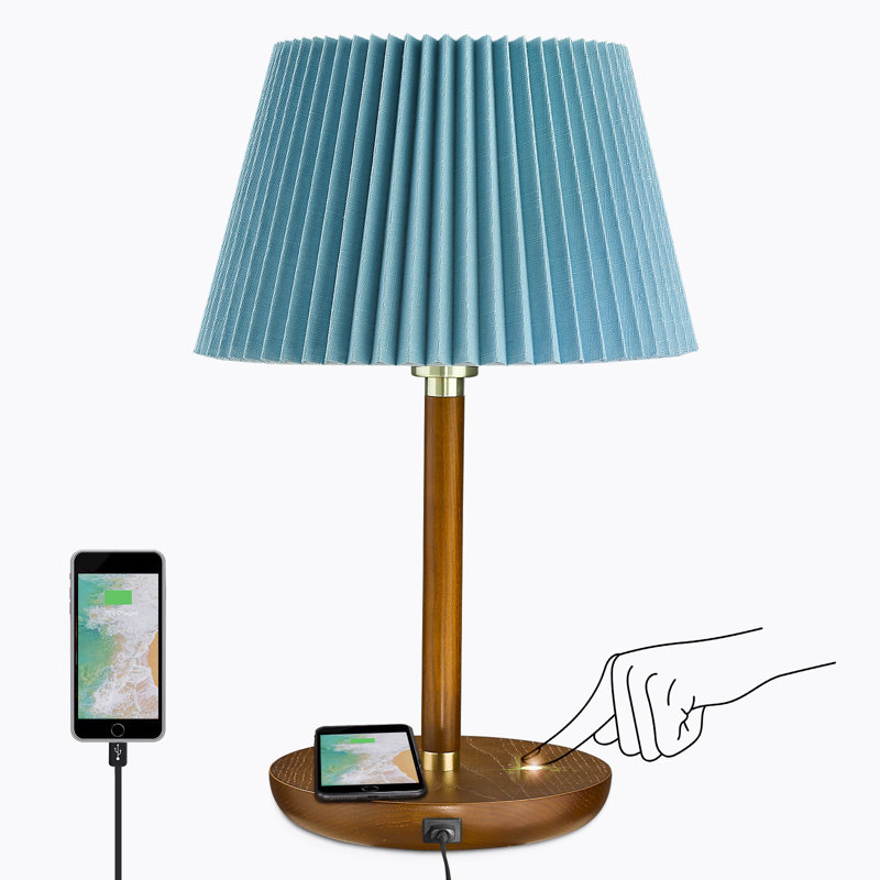 Cue Wood USB Table Lamp