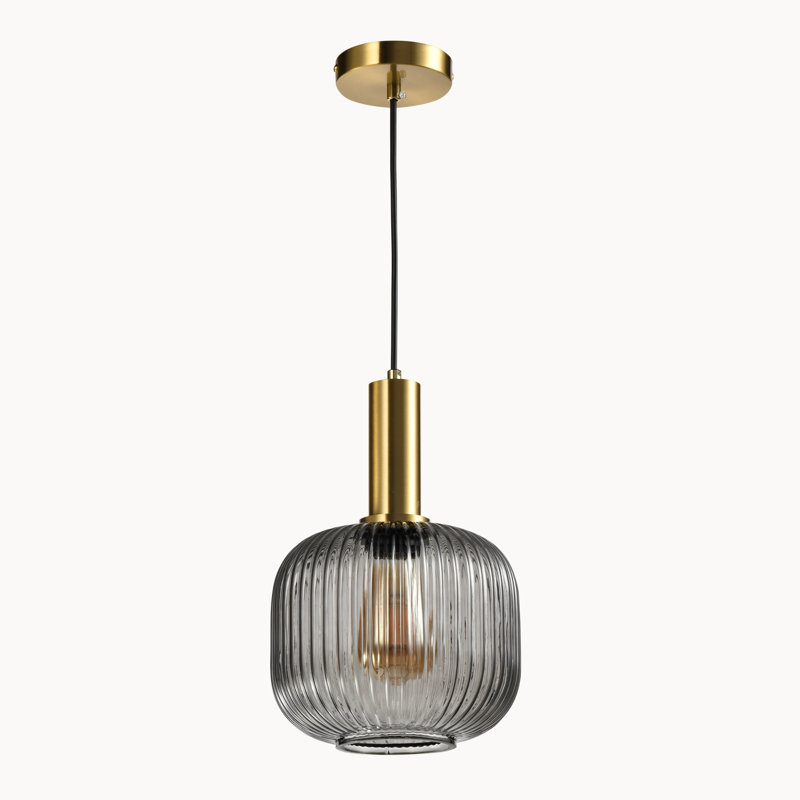 1 - Modern Gold Copper Chandelier Pendant Light – Ribbed Glass Jar Shade, LED Ceiling Light Fixture with E27 Socket, Grey