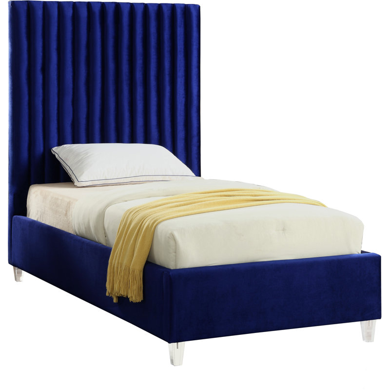 Upholstered Platform Bed, Navy Velvet, Twin
