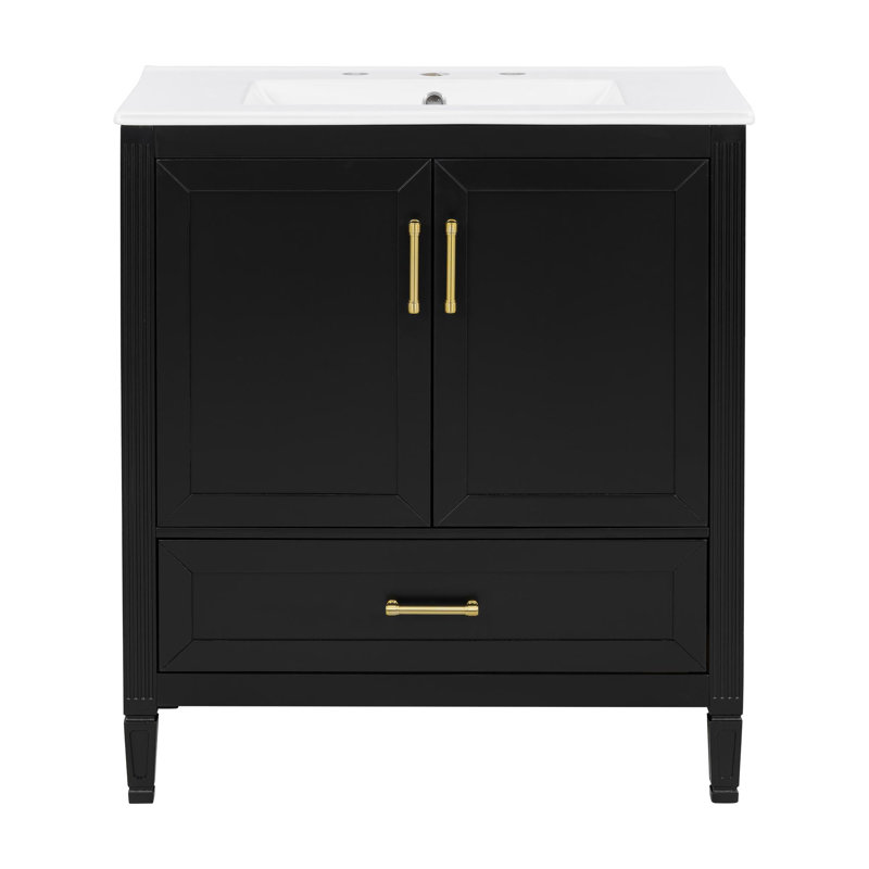 Meuble-lavabo de 30 po avec lavabo en céramique, Noir