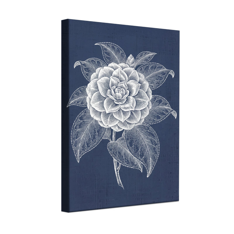 Plantes et fleurs - rose blanche sur fond bleu marine, H 18 po x l 12 po