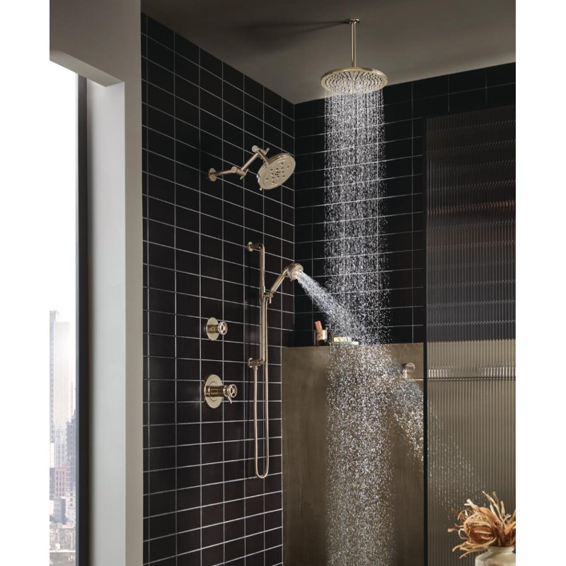 Kintsu® 10" Dual Waterway Ceiling Mount Shower Arm and Round Flange, Chrome