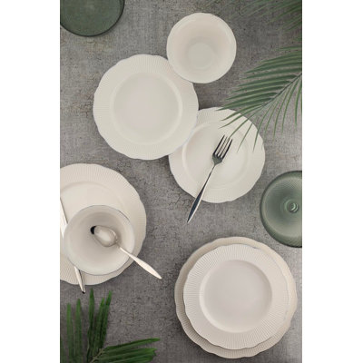 Elegant 26-Piece Dinner Set, 100% Bone China, White & Silver | Includes Service Plates (6 x 10.6 in), Deep Plates (6 x 9.1 in), Bowls (6 x 6.3 in), Dessert Plates (6 x 8.3 in), Platters (2 x 11 in & 9.4 in) | Perfect for Formal Dining & Special Occasions