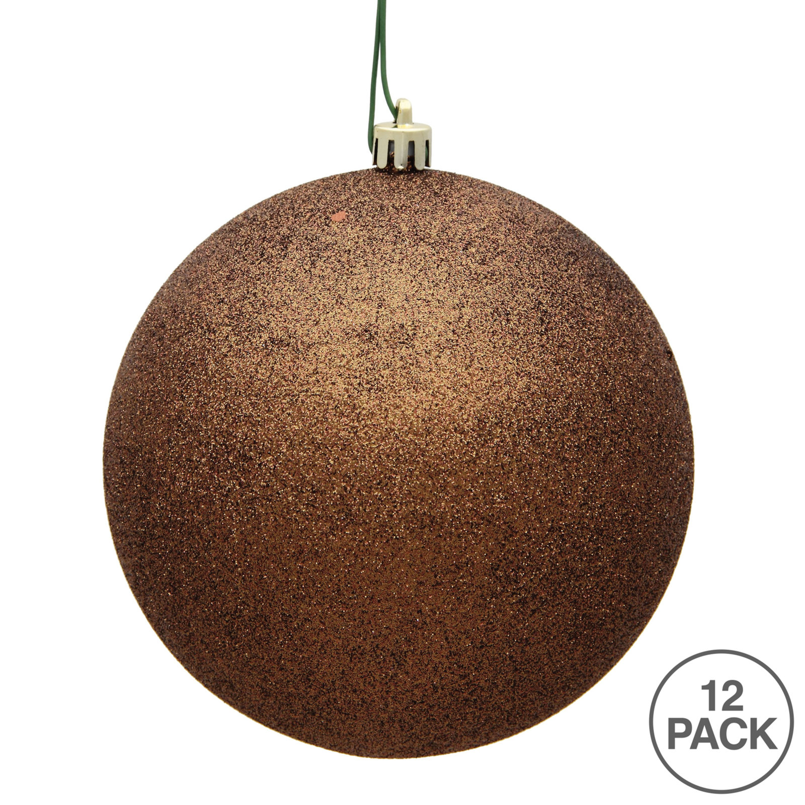 Holiday Décor Ball Ornament, 3" H x 3" W x 3" D, Mocha Glitter
