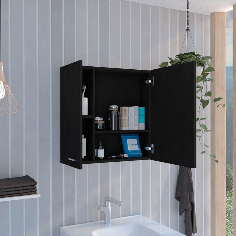 4-Shelf Bathroom Medicine Cabinet With Mirror, Black