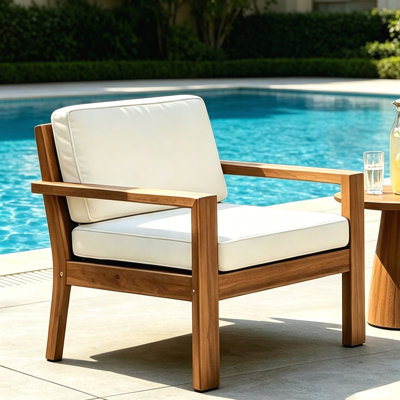 Fauteuils club d'extérieur en bois d'acacia avec coussins