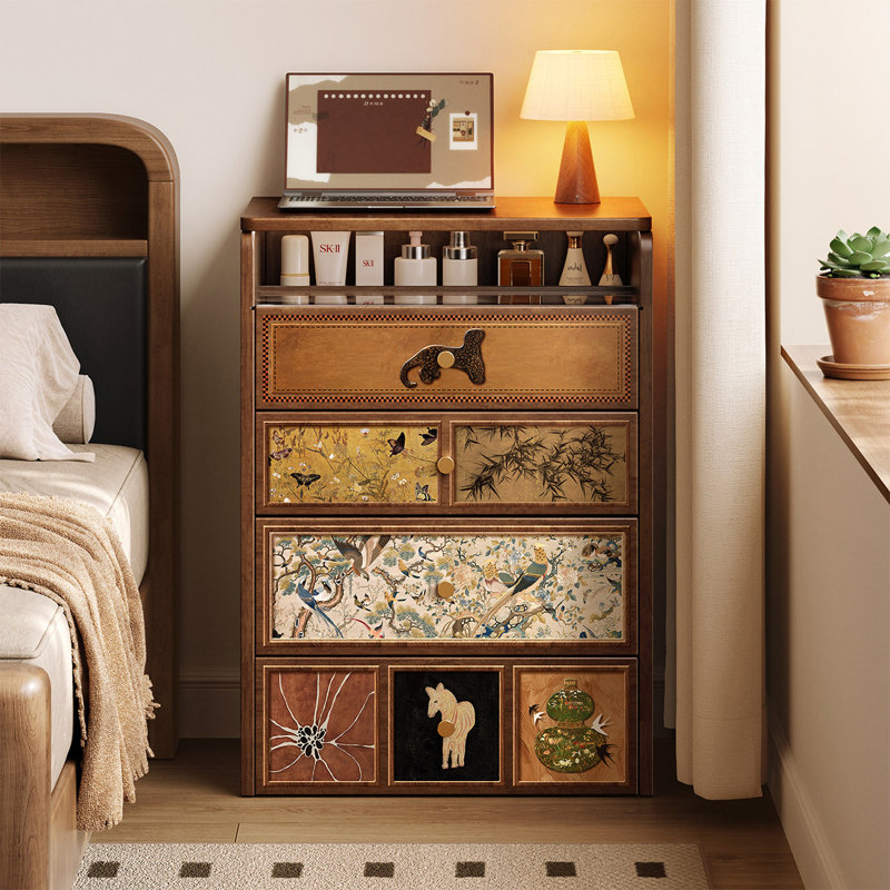 23.62"Retro solid wood flap-top dressing table
