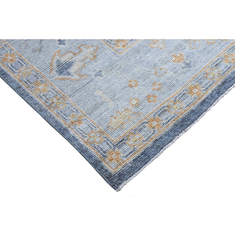 Tapis bleu et argent noué à la main de haute qualité, Rectangle 9 pi 2 po x 11 pi 10 po