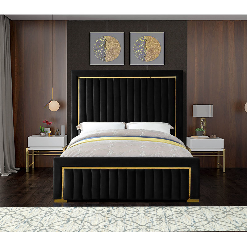 Lit-bateau tapissier Dolce, Grand, Velours noir vivant