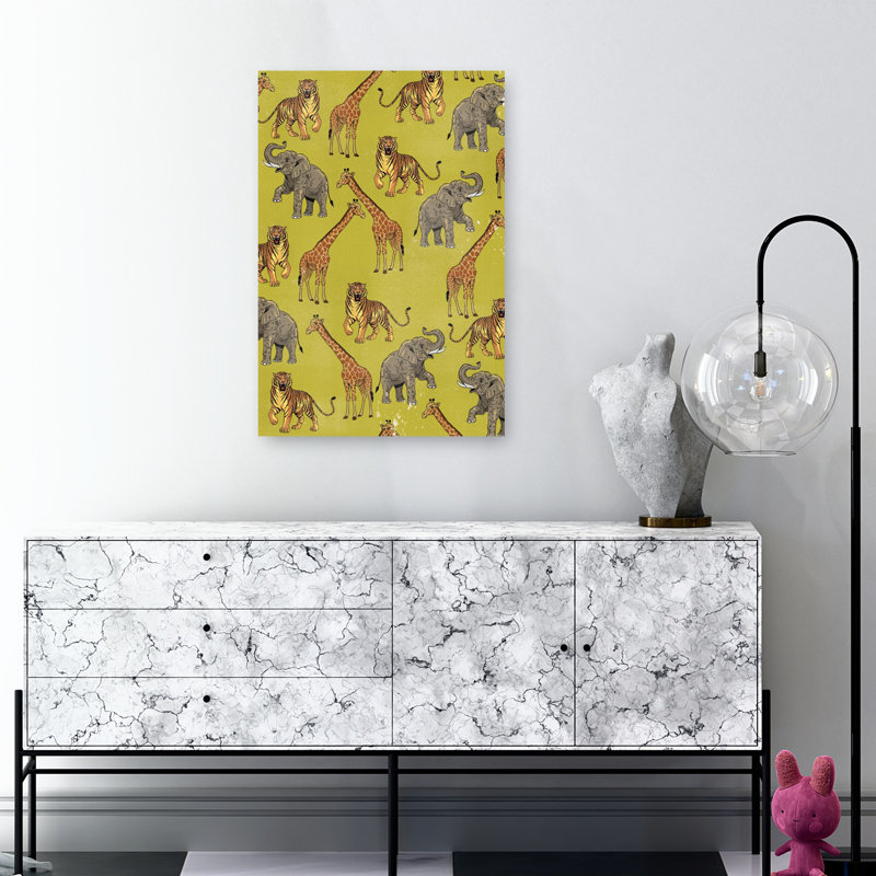 Art mural safari, éléphant et girafe, 36" H x 24" W