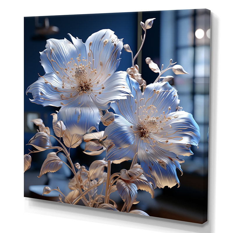 Céleste harmonie florale sur toile, Toile tendue, H 16 po x l 16 po x P 1 po