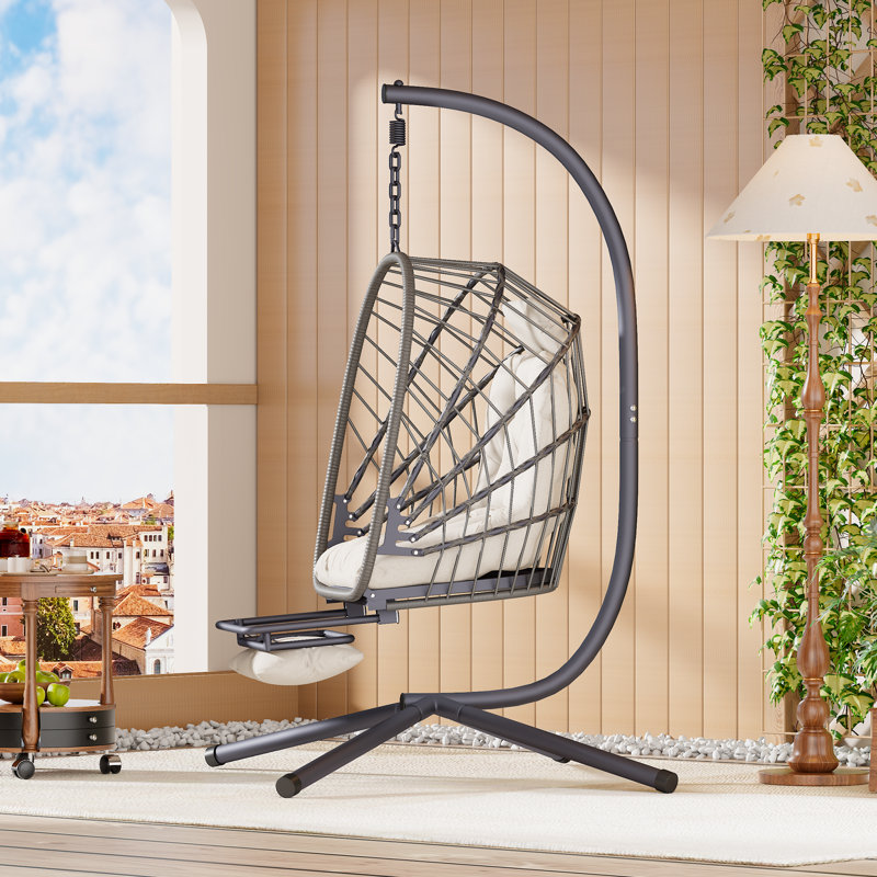 Balancelle d'extérieur avec support et repose-pieds, Blanc beige
