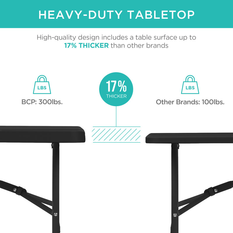 Black Heavy-Duty 4ft Folding Table with Handle
