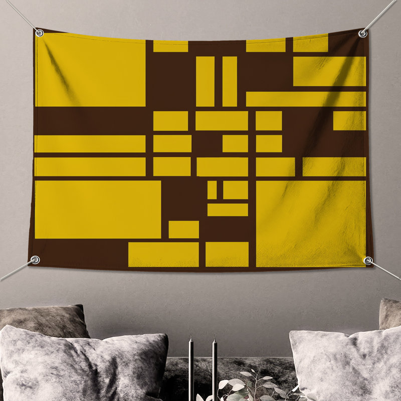 Tapisserie murale jaune rectangulaire brun - Rectangles, H 104 po x 88 avec 4 œillets