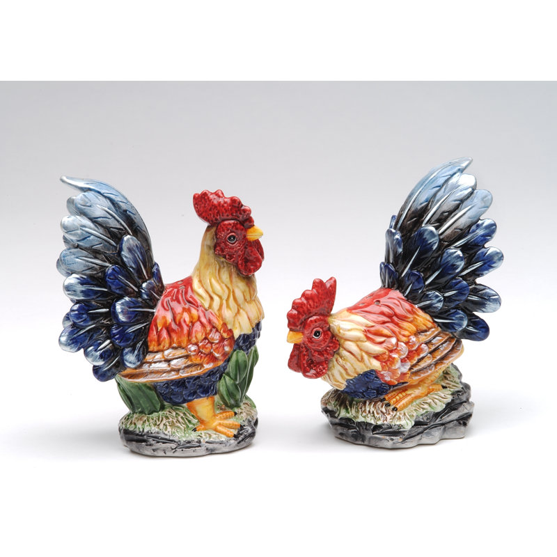 Hand-Painted Ceramic Rooster Salt and Pepper Shaker Set
