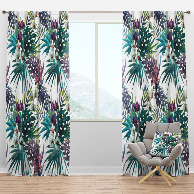 Panneau de rideau simple semi-diaphane avec passe-tringle Tropical, l 52 po x L 120 po
