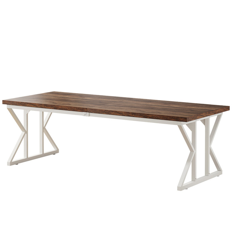 71" Rustic Rectangular Kitchen Table With X-Trestle Metal Legs, Dark Brown/Black