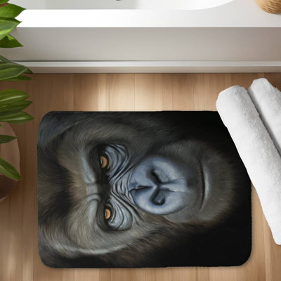 Gorilla face Bath Mat with Non-Slip Backing - Quick Dry Memory Foam Bathroom Rug - Absorbent - Modern Plush Spa-Style - Machine Washable