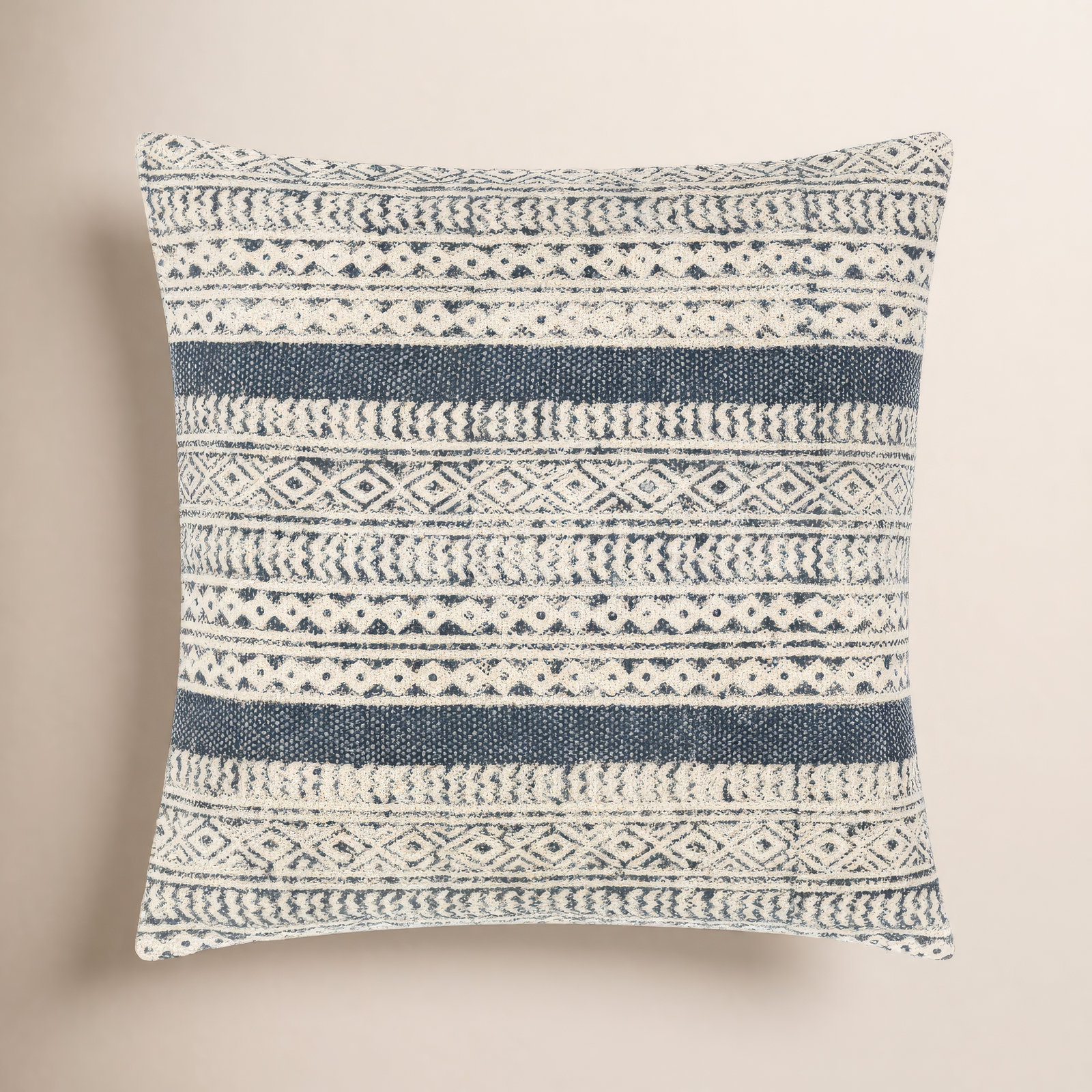 Zetta Geometric Cotton Throw Pillow, 20" x 20", Pillow Cover Only - No Insert, Beige/Denim