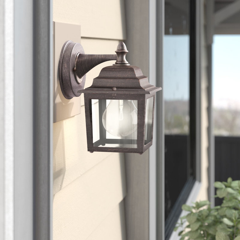 Allegan 16.5" H Aluminum Outdoor Wall Lantern with Transparent Glass, Rust Patina