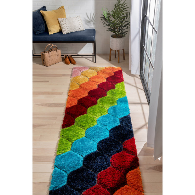 Tapis orange / rouge Cobina, Tapis de couloir 2 pi 7 po x 9 pi 10 po