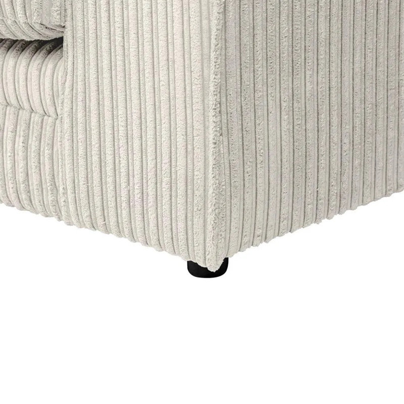 3 Seater Corduroy Sofa, Cream, 90cm H x 190cm W x 90cm D