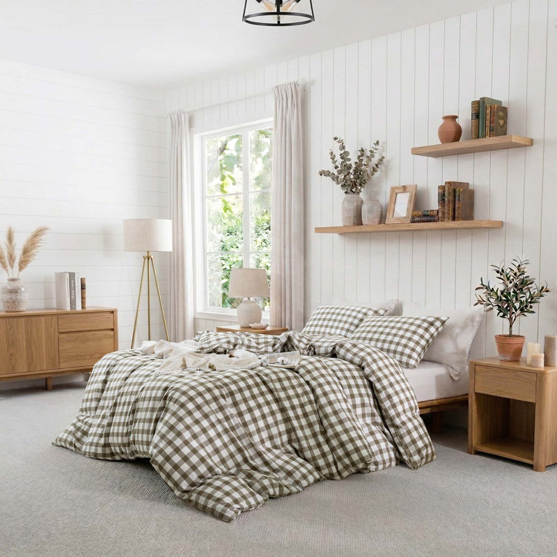 Cotton Duvet Cover With Check Pattern – Soft, Lightweight, Naturally Wrinkled, Cozy Bedroom Comfort