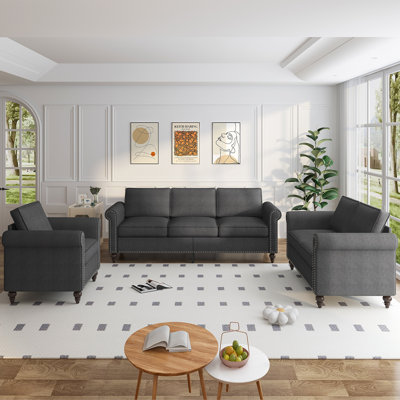 Devondrick 3-Piece Sofa Set | 3-Seater Sofa Couch, Loveseat and Single Sofa Chair for Small Spaces | Easy Assembly & Stain Resistant Fabric (Apartment by Alcott Hill