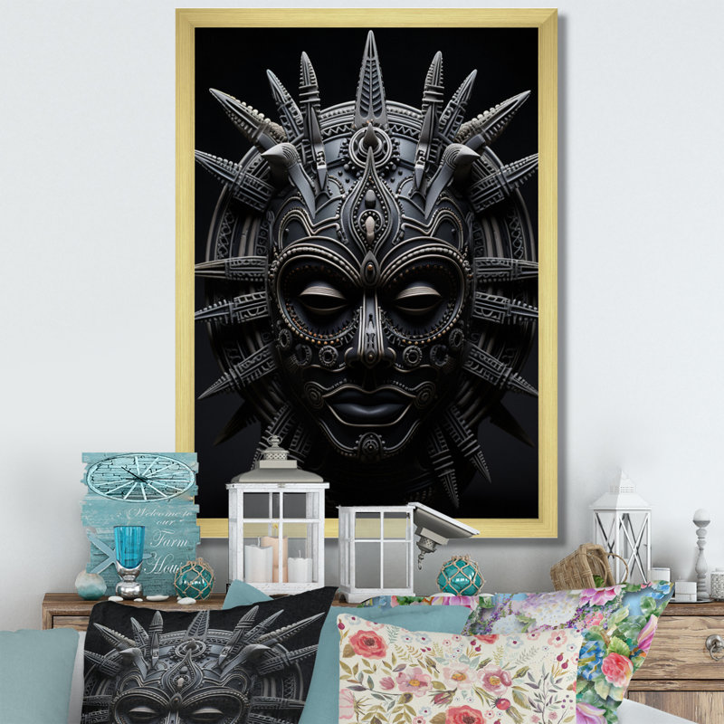 Masque africain Leronda Tribu II, H 32 po x l 16 po x P 1 po, Encadrement doré