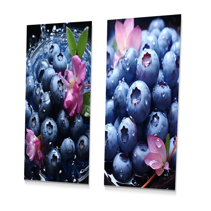 Mauve et bleu Blueberry Bliss II - fruits, ensemble de 2 reproductions d'art en métal, H 32 po x l 32 po