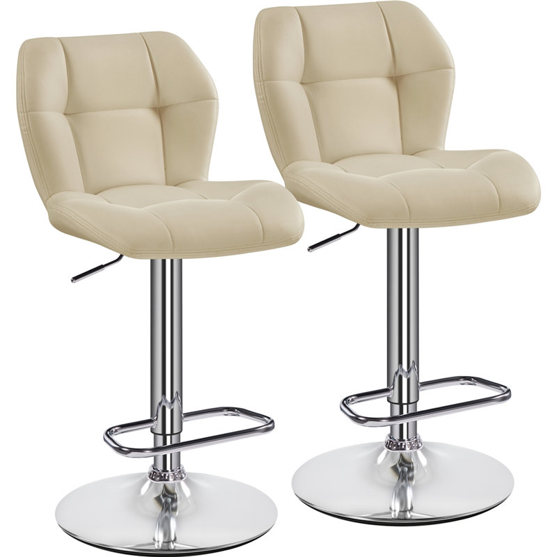 color Height Adjustable Modern Faux Leather Swivel Bar Stools, Khaki