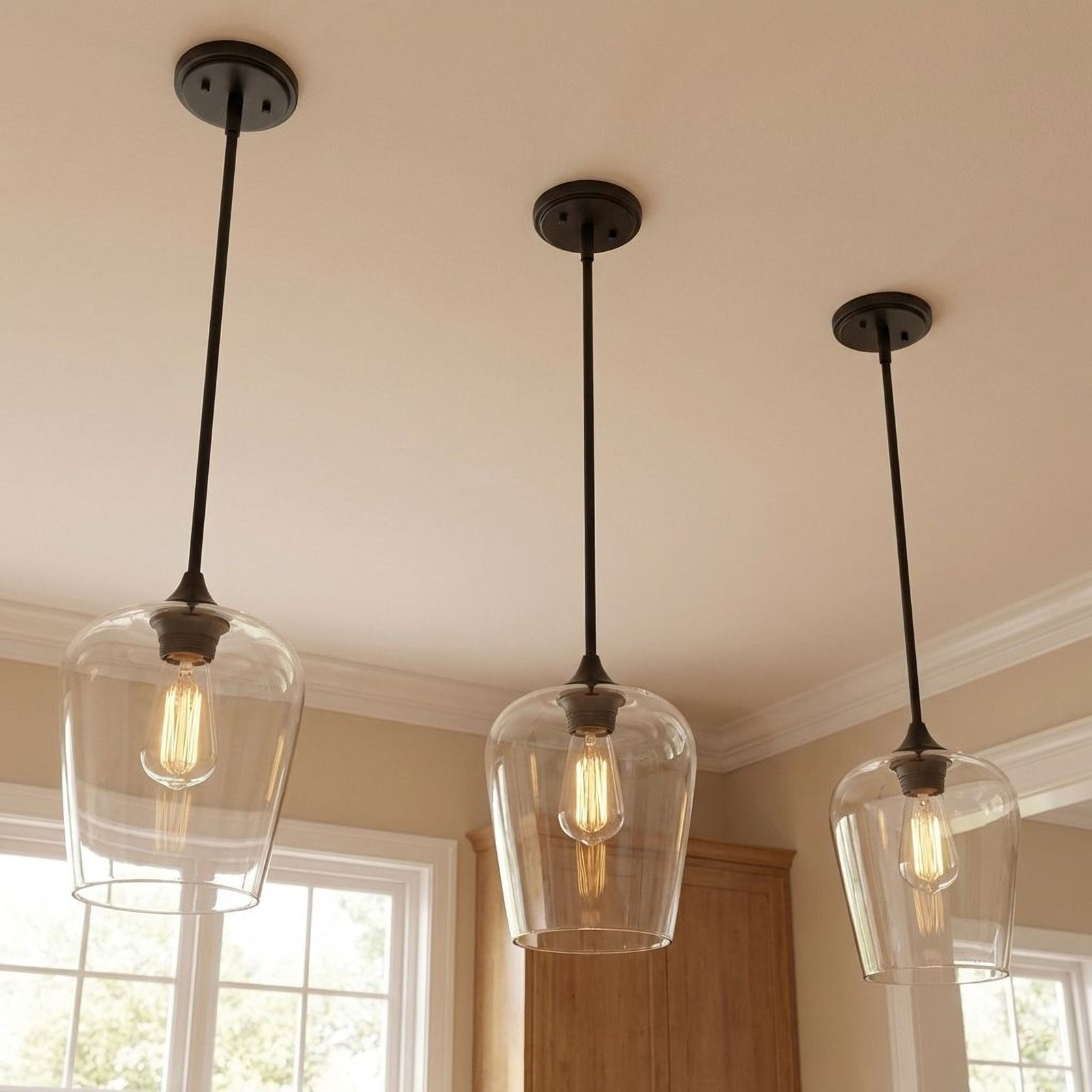 Breena Dimmable Single Light Pendant, Clear, Matte Black