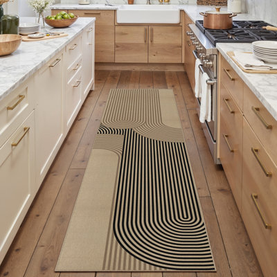 Geometric Striped Jute Area Rug in Black/Brown