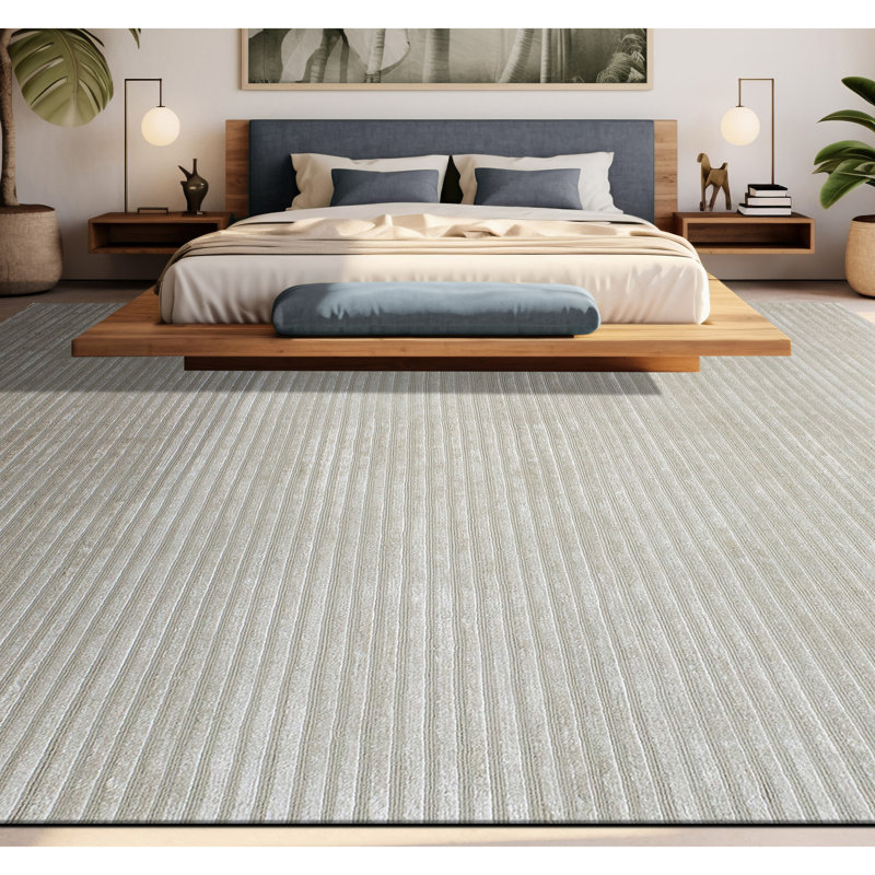 Striped Area Rug in Ivory/Gray, Rectangle 8' x 10'