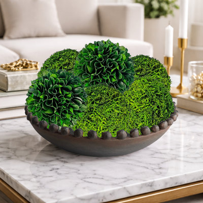 Boules vertes topiaires naturelles et préservées à la main - Ensemble de 6 boules décoratives faites à la main