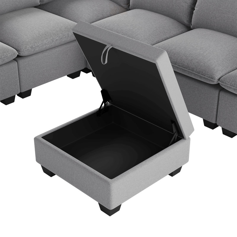 120*93" Modern U Shape Modular Sofa With Storage Ottoman