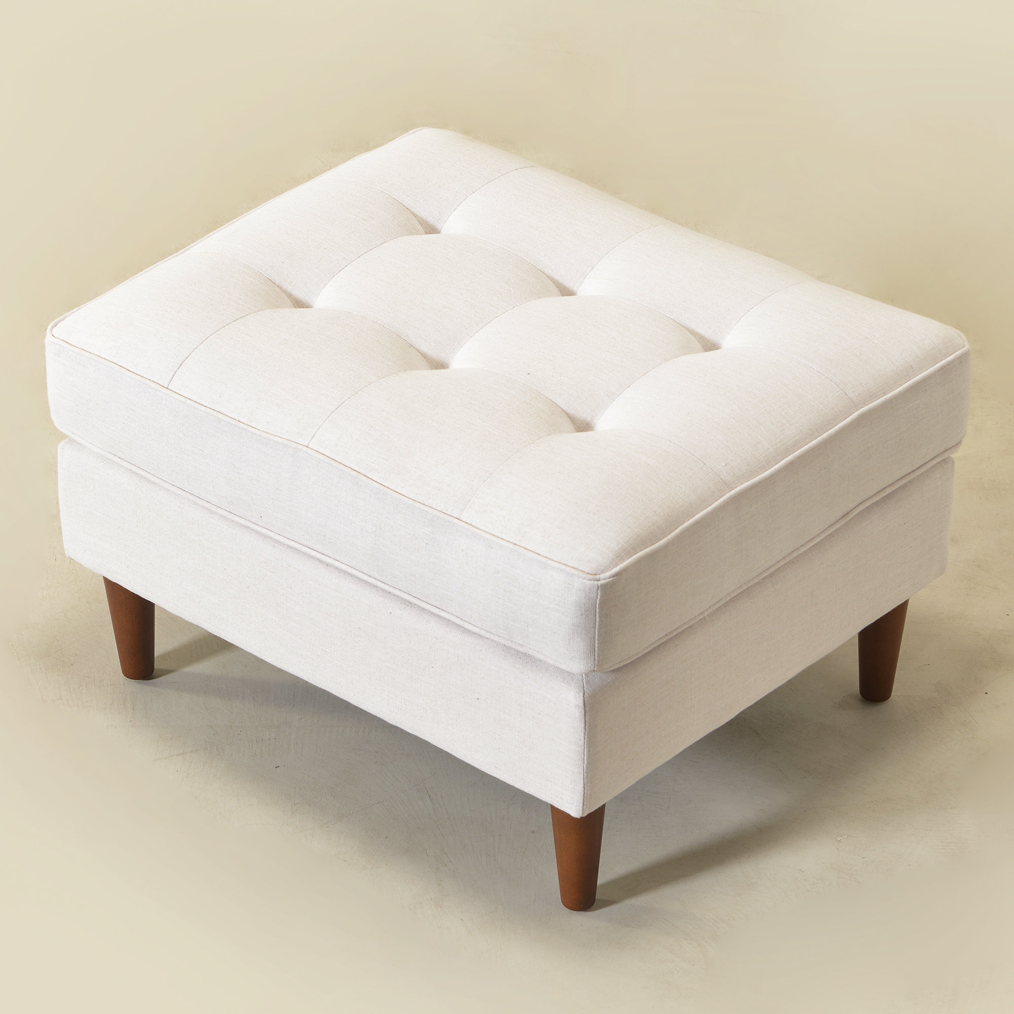  Geo 30" Upholstered Ottoman, Ivory, Linen