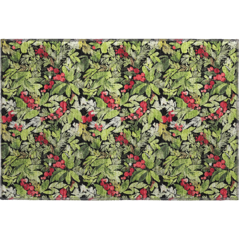 Premium Machine Washable Dockside AMF1816 Watercolor Mistletoe Berry Rug, Rectangle 1'8" x 2'6"