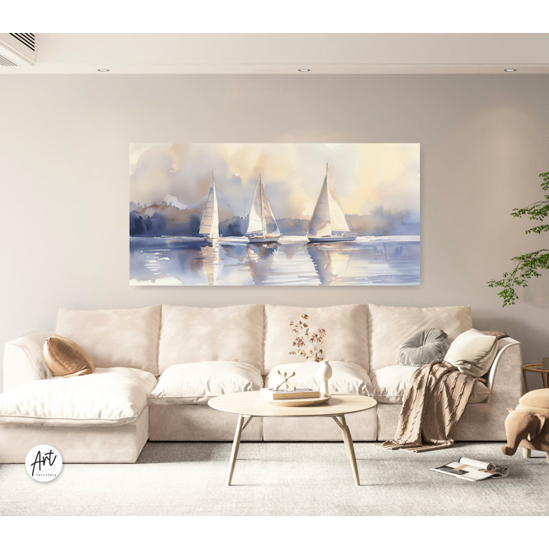 Air voiliers, art mural très grand, décor côtier, Toile tendue, H 24 po x l 48 po x P 1,5 po