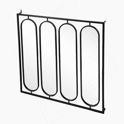 Large Four Oval Wall Mirror With Black Square Frame, Home Decor For Living Room