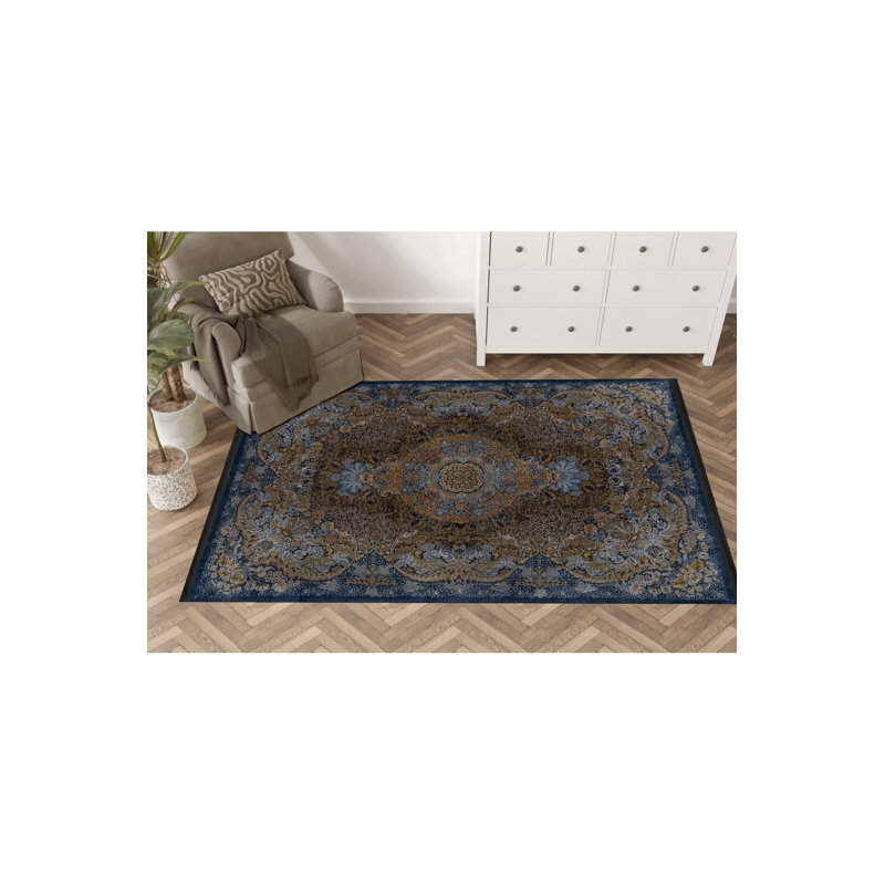 Tapis décoratif multicolore bleu marine, Rectangle 3 pi 9,81 po x 4 pi 11,06 po