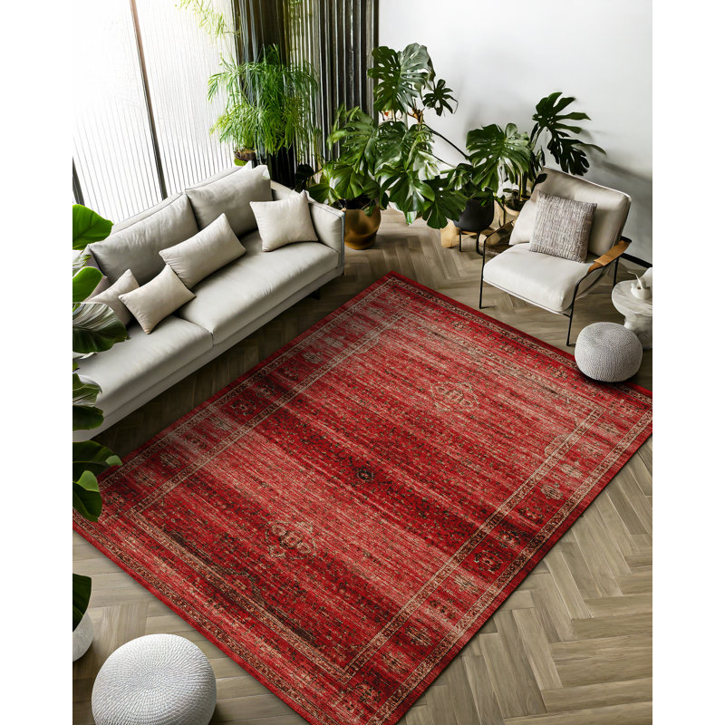 Susan Red Oriental Machine Printed Cotton Polyester Area Rug, Runner 3'4" x 8'3"
