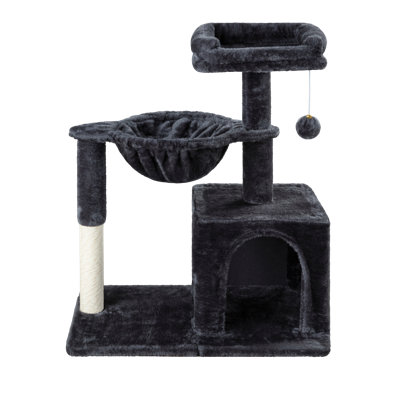 29.5" Plush Cat Tree With Condo, Scratching Post, Hammock & Dangling Ball Toy
