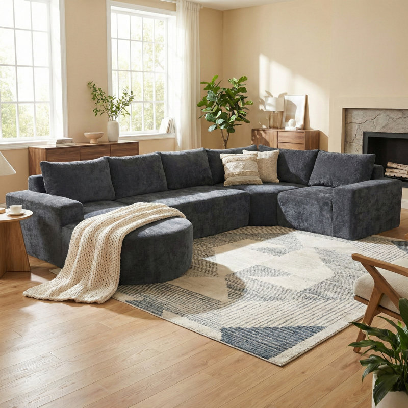 Canapé modulaire rembourré en Corille Coriddi, Gris