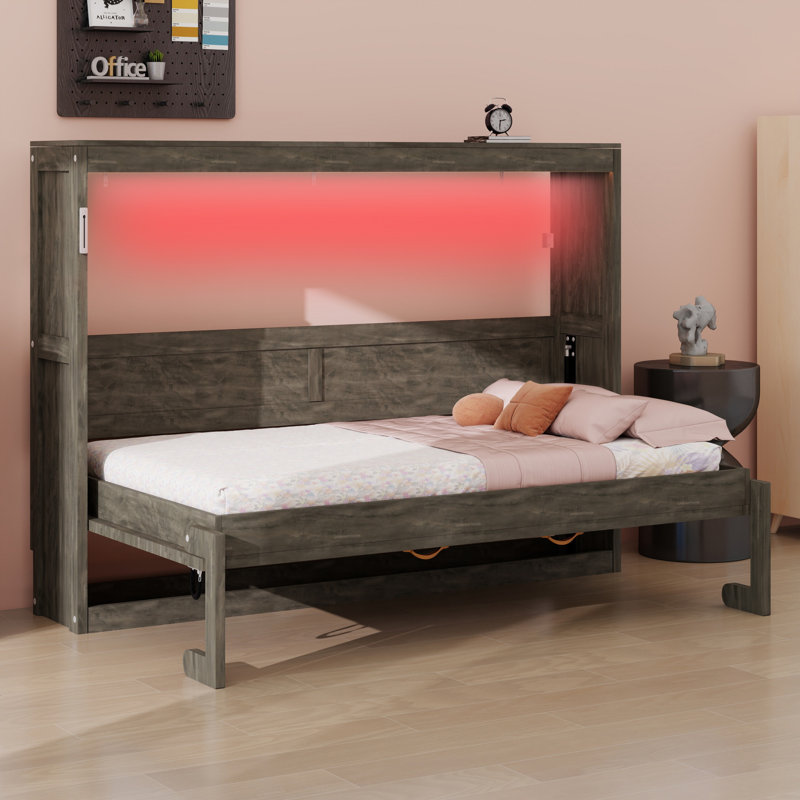 Lit escamotable peu encombrant avec lit escamotable, Brun, Grand lit