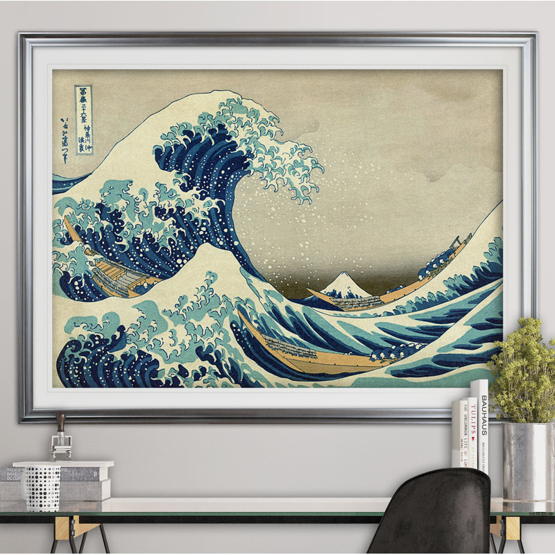 «The Great Wave» par Katsushika Hokusai, reproduction sur toile tendue, H 28 po x l 38 po, Papier avec cadre argenté