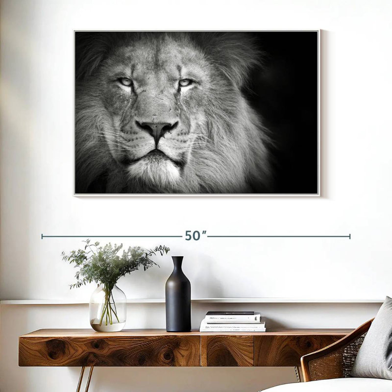 Portrait de lion, Cadre flottant blanc, 40 po x 27 po