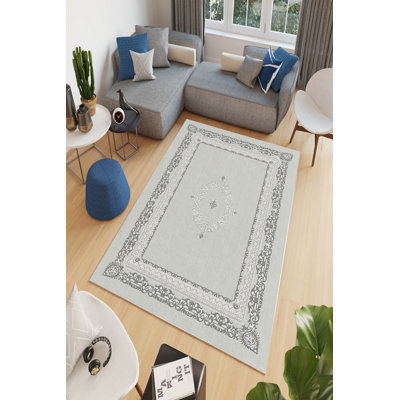 Light Blue Area Rug (4.6 x 7.2 ft), 100% Polyester, 650 g/m², 0.16 in Pile Height | Antibacterial, Eco-Friendly, Non-Slip PVC Dot Underside | Machine Washable, Perfect for Living Room & Bedroom Decor