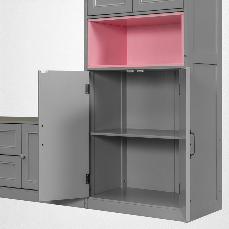 Lit escamotable simple avec meuble télé intégré et rangement, Gris