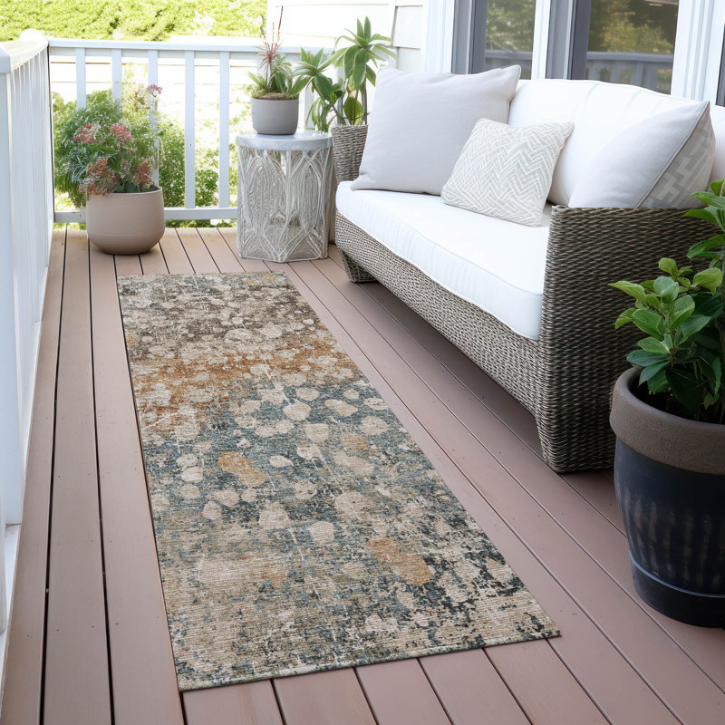Machine Washable Indoor/Outdoor Xhevrie Putty Rug, Runner 2'3" x 7'6"